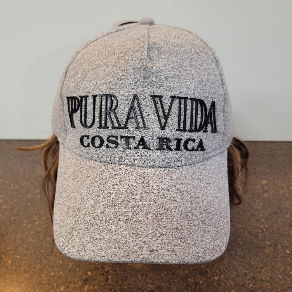 Pura Vida Costa Rica Baseball Cap Mens Gray Robin Ruth Logo Strapback Golf Hat